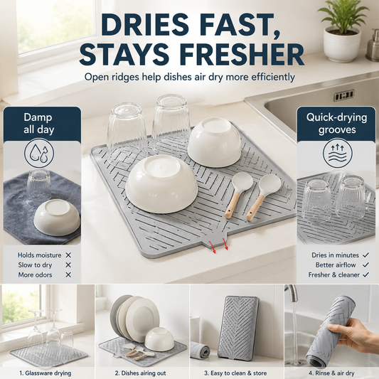 Dish Drying Mat with Drain Lip